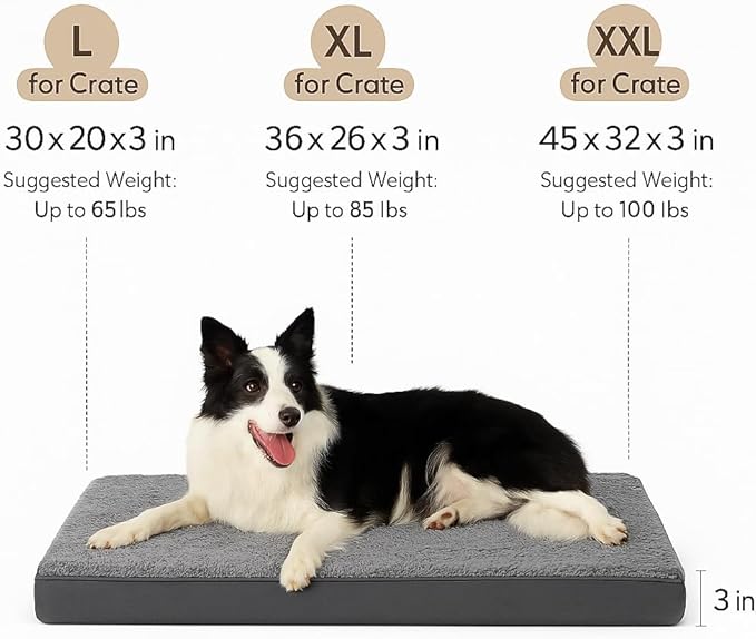 Dog Bed with Waterproof Inner Liner, Removable Cover, Egg Crate Foam Dog Beds, Easy to Clean，45×32Inch，Gray