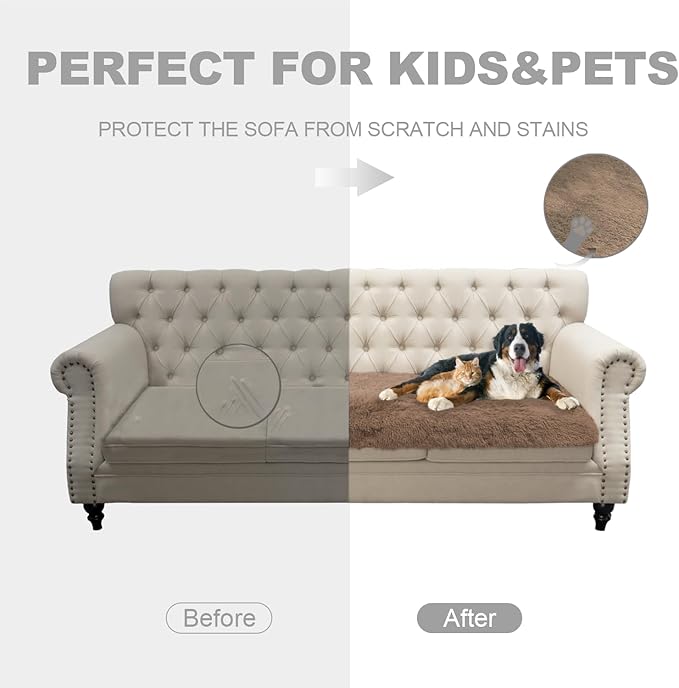Dogs/Cats Bed Mats, Dog Pad Washable Removable Couch Cover with Anti-Slip Back, Plush Long Fur Mat, Perfect for Small, Medium and Large Dogs.(Brown, 68"x82")