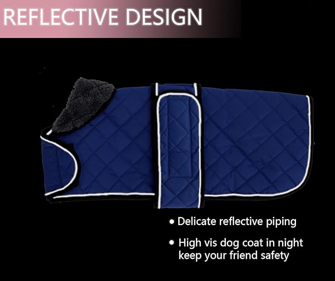 Geyecete Warm Thermal Quilted Dachshund Coat, Dog Winter Coat with Warm Fleece Lining, Outdoor Dog Apparel with Adjustable Bands for Medium, Large Dog-Blue-S