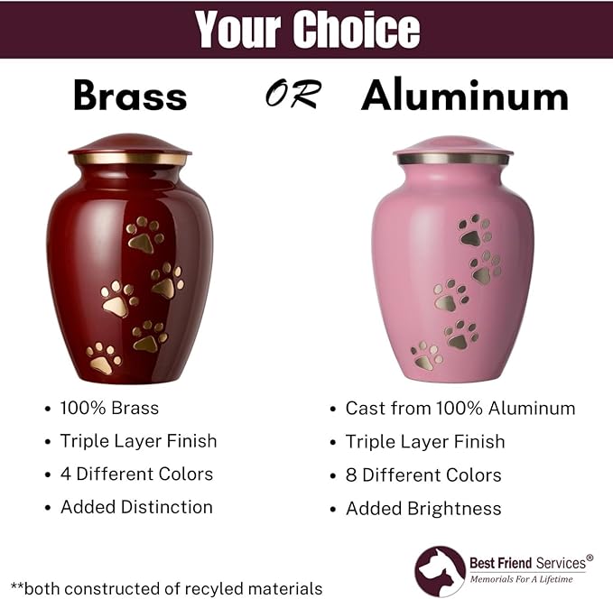 Pet Urn for Dogs and Cats with Personalized Laser Engraving, Ottillie Paws Premier Series Memorial Urns (X-Large Ardent Pink with Horizontal Pewter Paws)