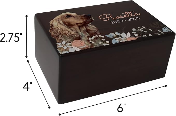 Custom Pet Keepsake Urns for Dogs, Wooden Box for Pet Ashes with Photo for Your Beloved Pets, Pet Cremation Urns for Pet Lovers - Small, 6" x 4" x 2.75" (Design 8)