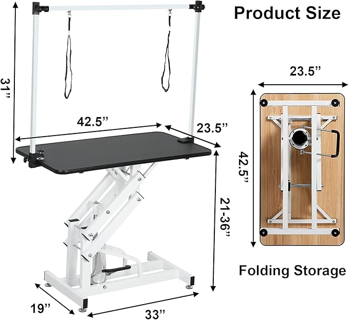 Hydraulic Pet Dog Grooming Table for Dogs & Cats, Heavy Duty Large Groomming Table with Adjustable Arm Noose, Maximum Capacity Up to 300lbs, 42.5inch, Black