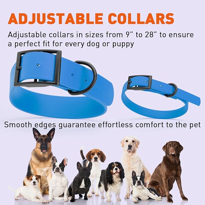 Dogline Biothane Coated Webbing Dog Collar with Black Metal Hardware: Durable Easy-Clean Everyday Collar for Dogs - Comfortable Adjustable Odor-Resistant Pet Collar, W1/2" x L9-12, Cerulean Blue