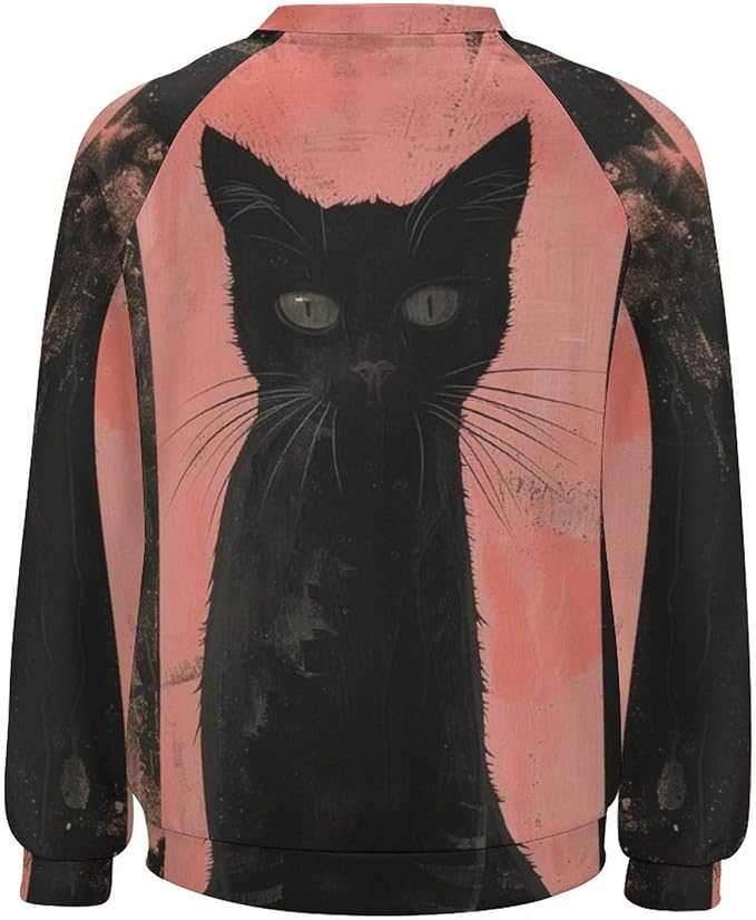 Biacolum Long Sleeve Shirts for Women Mid Century Retro Style Atomic Cat 3D Graphic Sweatshirts Fall Crewneck Pullover Top