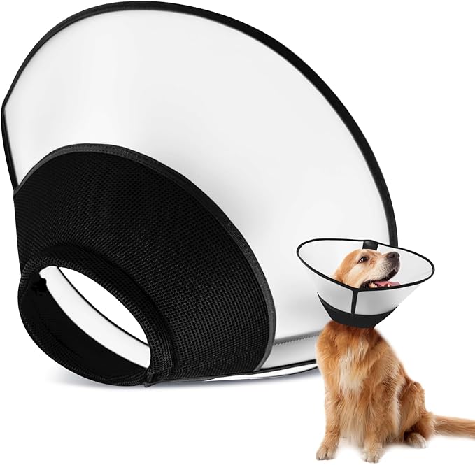 Soft Dog Cone Collar for Dogs to Stop Licking,Breathable Pet Recovery Collar with Enhanced Support Design, Adjustable Dog Cone Collar for Large & Medium Dogs (Black, M（Depth：7.4 Neck：11.41-13.78“）)