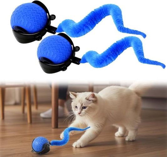 Cat Toys for Indoor Cats, 2025 New Interactive Cat Toy Ball, Automatic Moving Cat Toy for Indoor Use, Rechargeable Feather Tail Cat Toy with Stimulation for Small Medium Large Cats (2 * Blue)