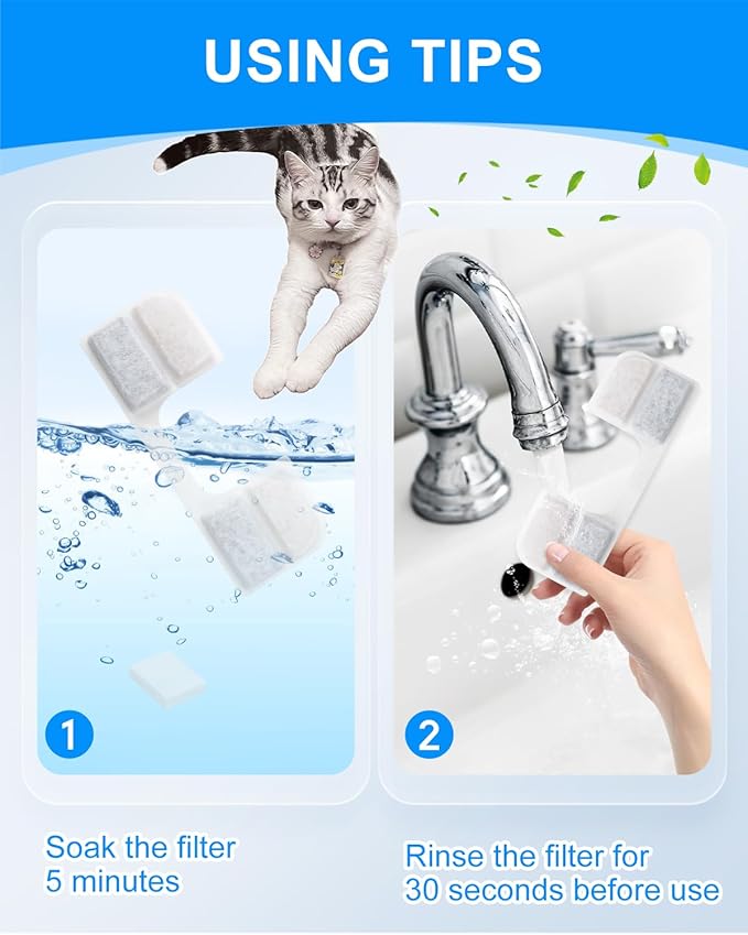 12 + 12 Pack Cat Water Fountain Filter Replacement Compatible with Compatible with FEELNEEDY Cat Water Fountain FN-W17 3.2L/ 108oz, Pet Water Fountain Filter Replacement Filters and Sponges