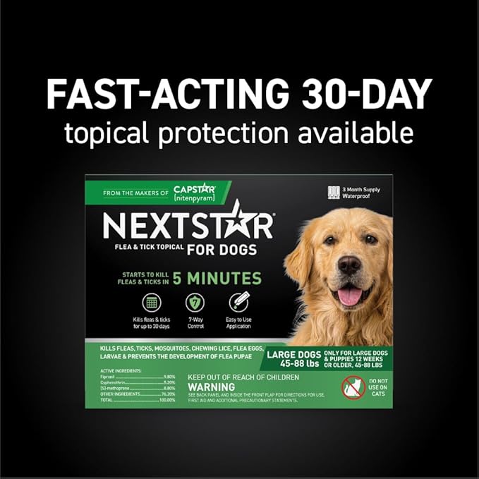 NEXTSTAR Flea and Tick Prevention for Dogs, Repellent & Control, Fast Acting Waterproof Topical Drops, Flea and Tick Prevention for Large Dogs, 6 Monthly Doses