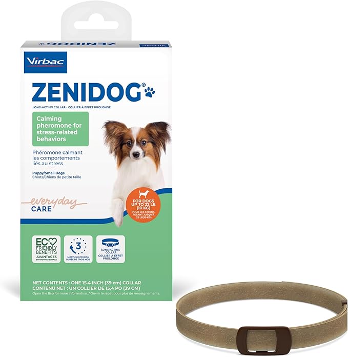 Virbac ZENIDOG Long Acting Dog Calming Pheromone Collar for Stress Relief - Pup/Small Dog - Lasts up to 3 Months