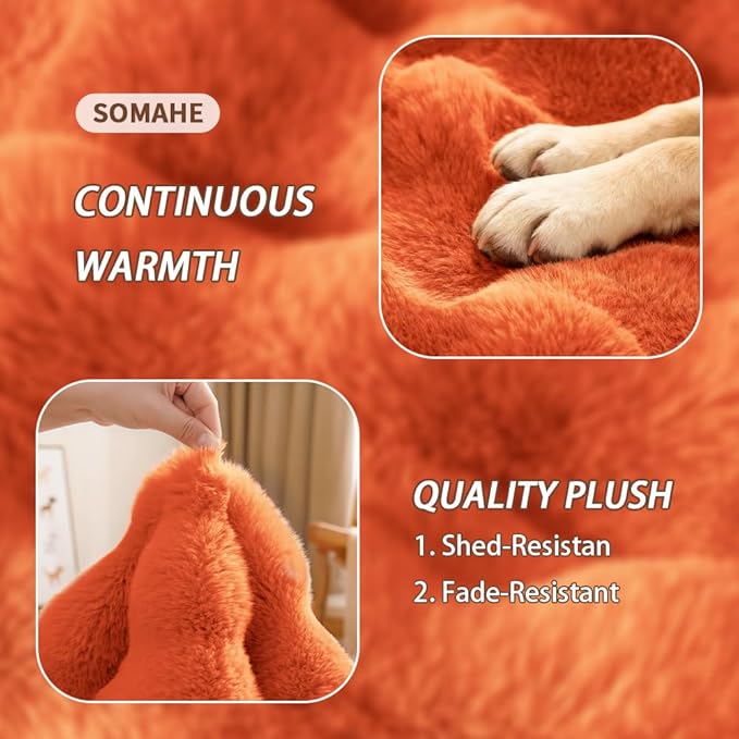 Cat Beds for Indoor Cats Faux Fur Pet Pad Mat Plush Kitten Bed with Non-Slip Bottom for Carriers/Couch Dog & Puppy Friendly 35 x 27 Inch X-Large Orange