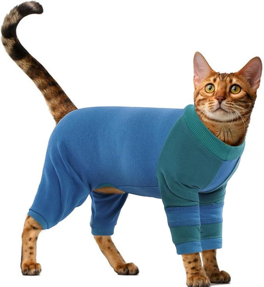 Sticky Hair Cat Clothes, Prevent Hair Loss Cats Pajamas, Turtleneck Cat Sweaters for Cats Only, Kitten Onesie Shirts Apparel Jumpsuit, Recovery Suit After Surgery, Blue XXL