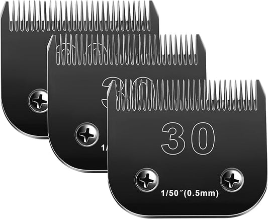 Audoc 30 Blades Dog Grooming Blades Compatible with Andis/Oster A5/Wahl KM-10 Series Dog Clippers,Detachable Clipper Replacement Blade,Black,(30#/3PC)