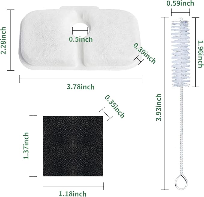 16 Pack Fountain Replacement Filters & 16 Pack Pre-Filter Sponges and a Cleaning Brush for PETLIBRO® Dockstream Cat Water Fountain PLWF005, PLWF105, PLWF115.