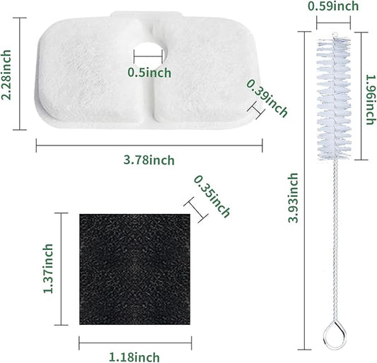 16 Pack Fountain Replacement Filters & 16 Pack Pre-Filter Sponges and a Cleaning Brush for PETLIBRO® Dockstream Cat Water Fountain PLWF005, PLWF105, PLWF115.