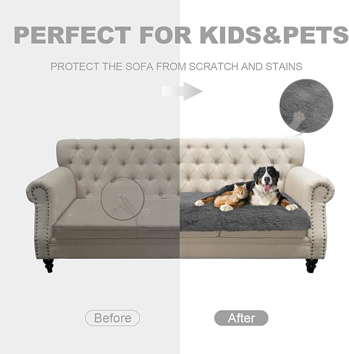 Dogs/Cats Bed Mats, Dog Pad Washable Removable Couch Cover with Anti-Slip Back, Plush Long Fur Mat, Perfect for Small, Medium and Large Dogs.(Dark Gray, 40"x50")