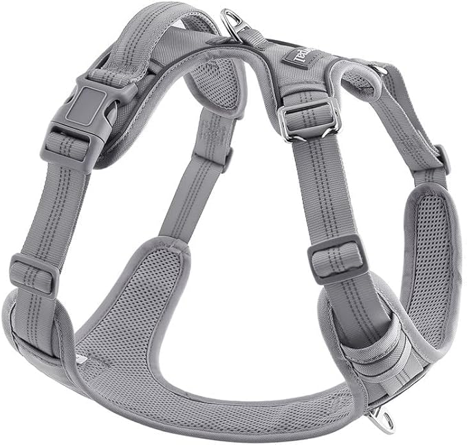 Adjustable Dog Harness - No Pull, Reflective, Soft Padded for Small, Medium, Large Dogs - Includes Leash Light Silver L