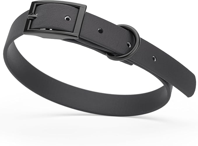 Dogline Biothane Coated Webbing Dog Collar with Black Metal Hardware: Durable Easy-Clean Everyday Collar for Dogs - Comfortable Adjustable Odor-Resistant Pet Collar, W5/8" x L12-15, Black