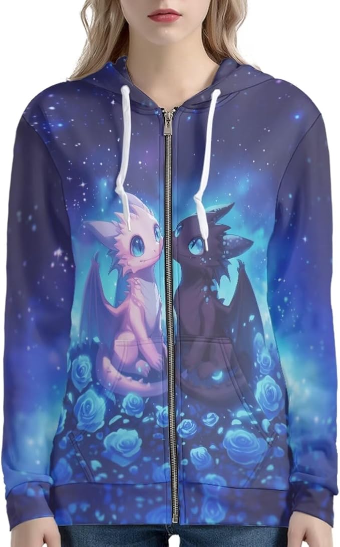 WELLFLYHOM Women Y2K Hoodie Zip Up Sweatshirt Vintage Jackets Hooded Cardigan