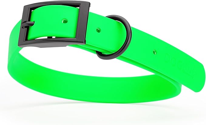 Dogline Biothane Coated Webbing Dog Collar with Black Metal Hardware: Durable Easy-Clean Everyday Collar for Dogs - Comfortable Adjustable Odor-Resistant Pet Collar, W1 x L18-22, Tropical Green