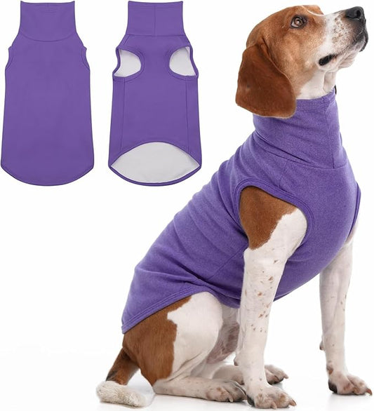IECOii Dog Fleece Vest Sweater - Stretch Warm Pullover with Turtleneck,Purple,Large, Easy On/Off Winter Dog Sweater for Medium Large Dogs Girl Boy, Winter Fall Jumpsuit with High Neck