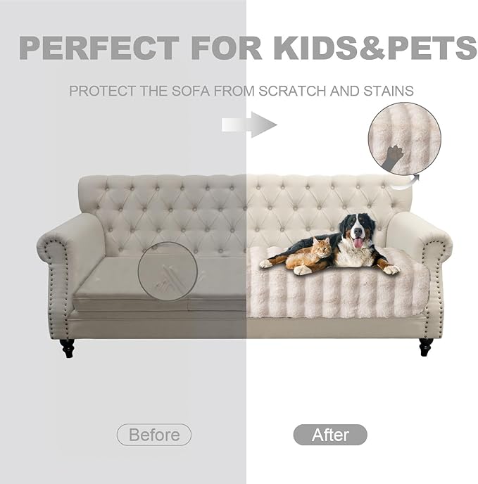 Dogs/Cats Bed Mats, Dog Pad Washable Removable Couch Cover with Anti-Slip Back, Plush Long Fur Mat, Perfect for Small, Medium and Large Dogs.(White-Bubble, 30"x80")
