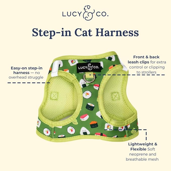 Lucy & Co. How I Roll Step-in Cat Harness & Leash Bundle – Reflective, Breathable & Adjustable Harness for Cats, Kittens & Small Dogs, Lightweight & Secure and Dual Leash Clips – Medium
