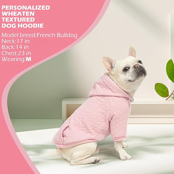EXPAWLORER Textured Cable Knit Basic Dog Hoodie, Elevated Style Dog Sweater with Leash Hole and Pocket, Soft and Warm Pet Winter Coat, Cold Weather Clothes for Small Medium Large Dogs,Pink S