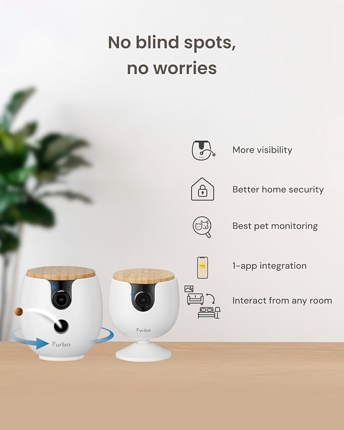 Furbo [New Mini 360° Camera + Mini Cam (2-Camera Bundle Nanny Pro Subscription): Pet Safety Alerts, Dog & Cat Cameras with Speaker, Phone App & Night Vision (New Subscription Needed at Setup)