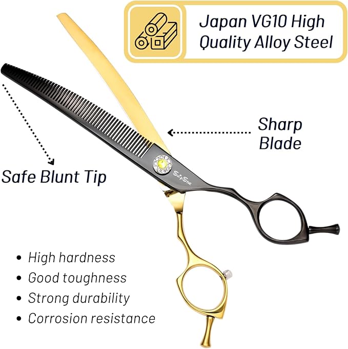 7.5inch Curved Thinning Dog Scissors, 56 Teeth High-end Dog Grooming Scissors, 25° Curved Blender, VG10 Steel Sharp Grooming Shears, Ergonomic Professional Pet Shears for Groomer