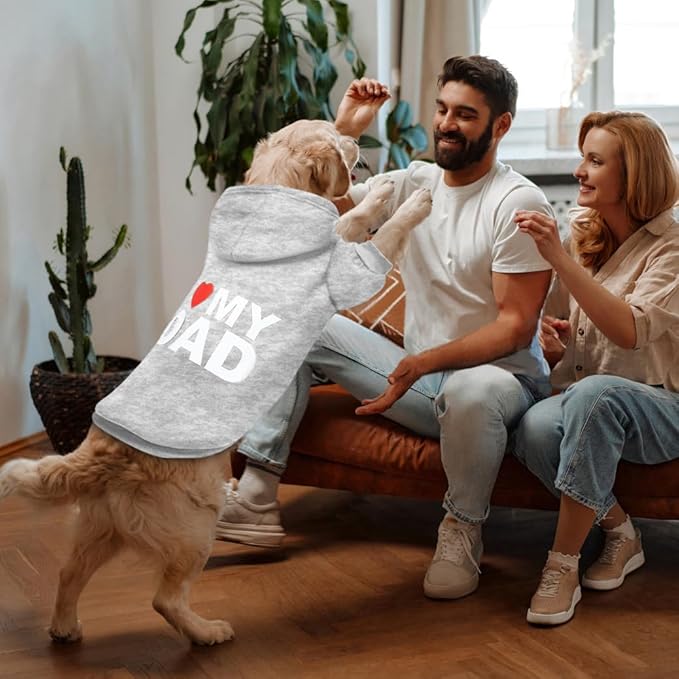 GreenJoy Dog Sweater Dog Hoodie Cold Weather Coat Hooded Sweatshirt for Puppies,Cats, Small Medium Large Dogs (Light Grey(I Love My Dad), X-Large)