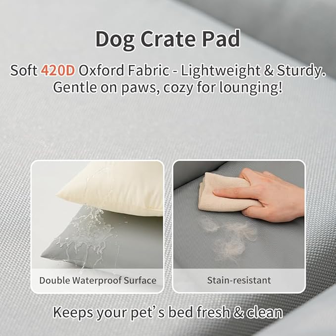 Dog Bed for Dog Crate Oxford Puppy Crate Pad Waterproof Pet Beds Outdoor Cage Mat Easy Rinse Grey 36×23×3 Inch