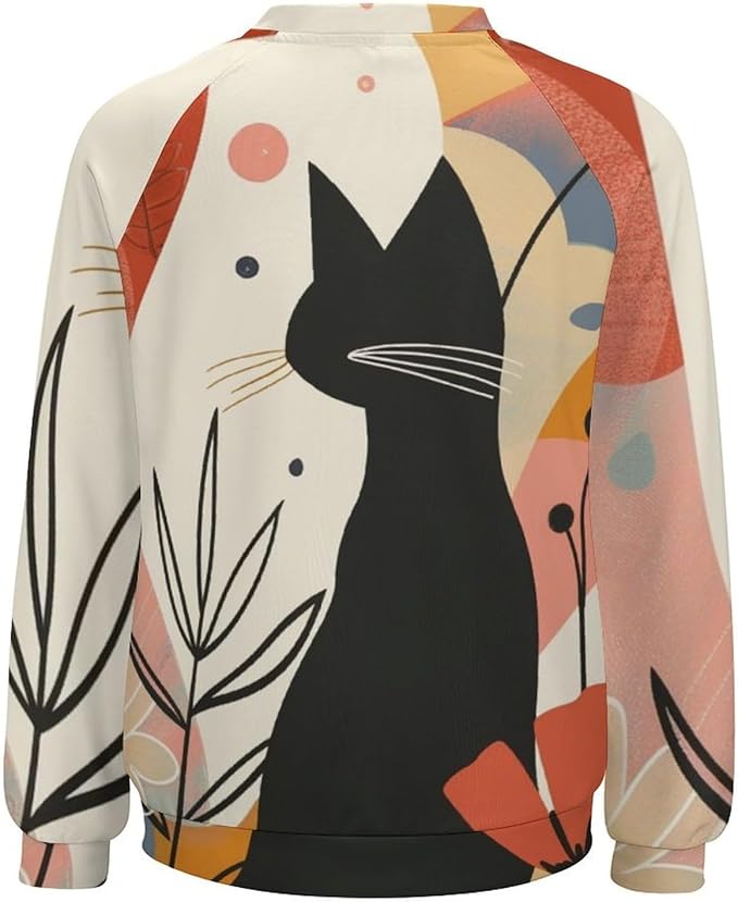 Biacolum Long Sleeve Shirts for Women Mid Century Retro Style Atomic Cat 3D Graphic Sweatshirts Fall Crewneck Pullover Top