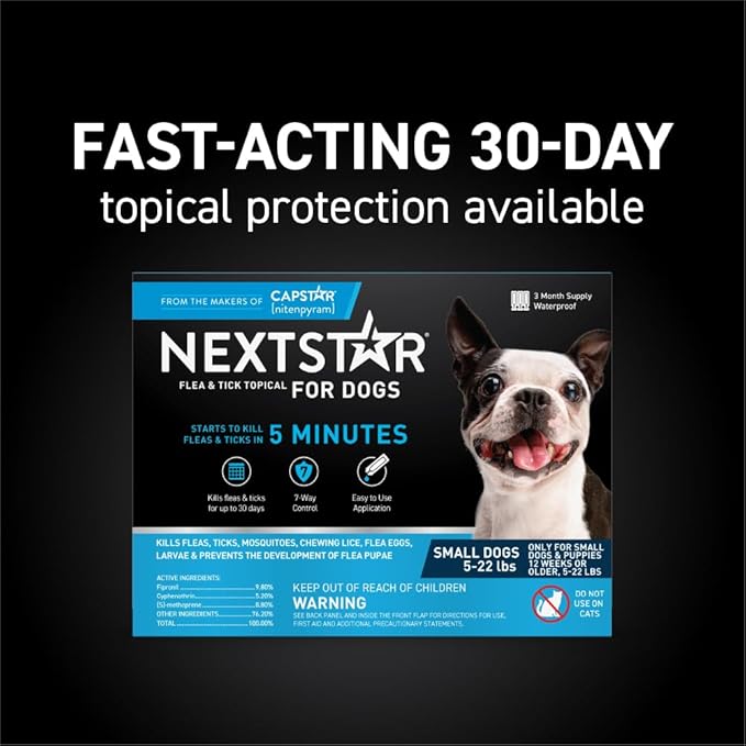 NEXTSTAR Flea and Tick Prevention for Dogs, Repellent & Control, Fast Acting Waterproof Topical Drops, Flea and Tick Prevention for Small Dogs, 6 Monthly Doses