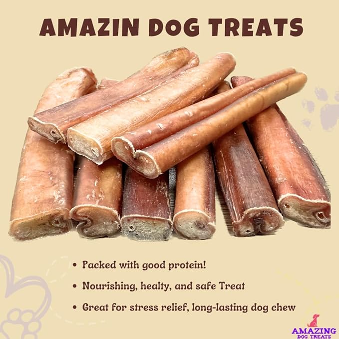 Amazing Dog Treats Bully Sticks 12 Inch - Extra Thick, Long Lasting - 5 Pcs/Pck