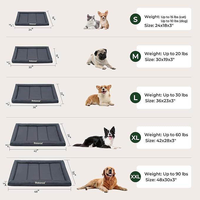 BALANCE Oxford Dog Bed for Large Dogs, Waterproof Dogs Crates Pad Outdoor Dog Crate Mat, Wipe Clean & Easy Rinse, 36 inch