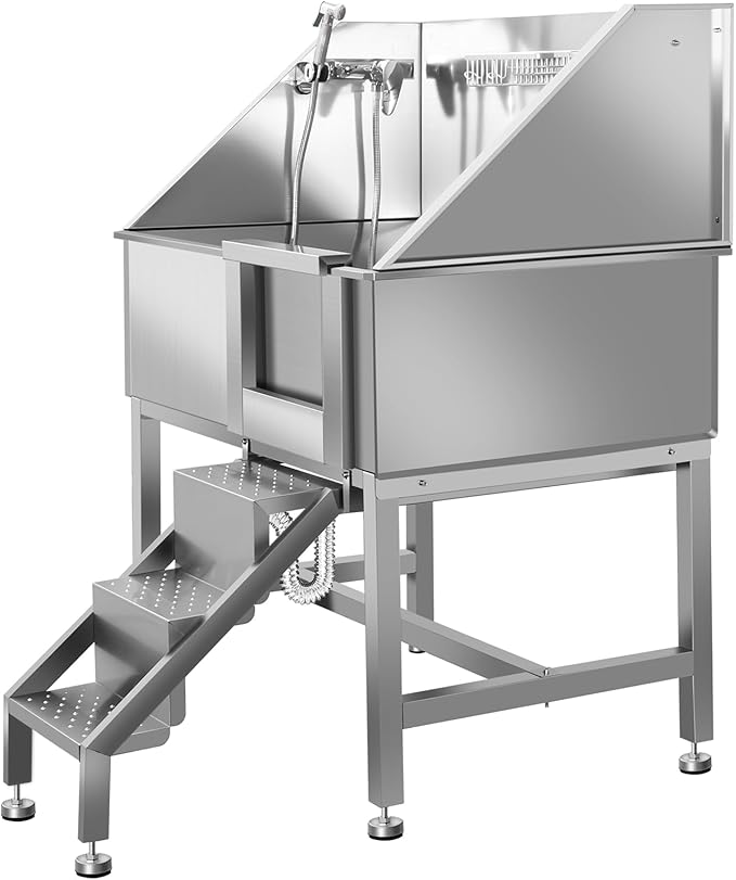 38" Dog Washing Station, Professional Stainless Steel Dog Bathing Station, Equipped with Anti-Slip Ramp, Removable Door, Upgraded Spray Nozzle&Hose - Ideal for Home, Pet Grooming Salon,R-RAMP