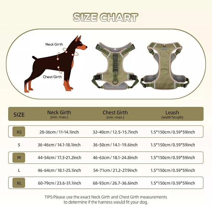 Dog Harness No Pull Adjustable Reflective,for Medium and Large Small Dog with Leash 59.06in (Khaki, M)