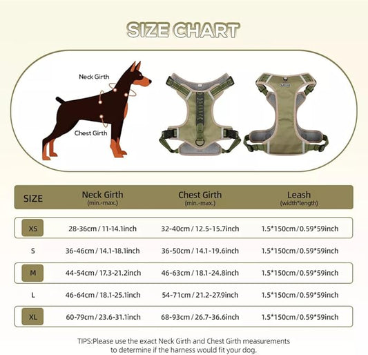 Dog Harness No Pull Adjustable Reflective,for Medium and Large Small Dog with Leash 59.06in (Khaki, XL)