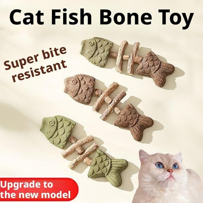 ZJUN 3 Pack Cat Chew - Fix Cat Dental Health, Catnip Toys for Indoor Cats, Natural Fishbone Cats Dental Toy, Durable Feline Tooth Care Tool, Kitten Teeth Cleaning Care Sticks, Galls Fruit
