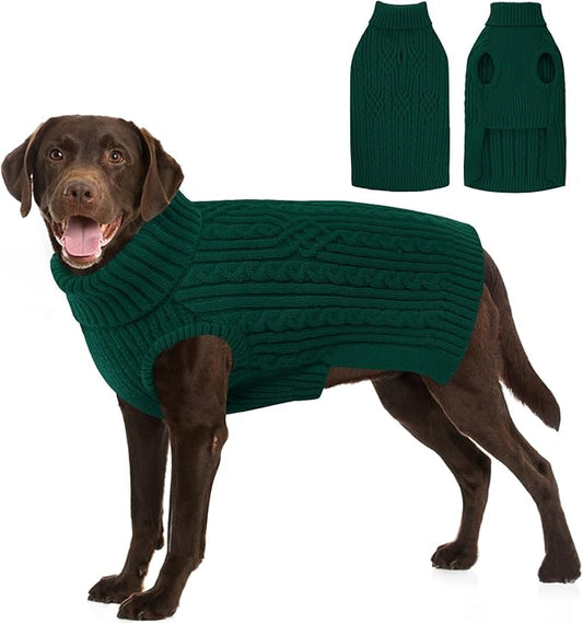 SUNFURA Dog Sweater, Dog Sweaters for Extra Large Dogs Girl Boy, Pet Christmas Sweater Knitwear for Fall Winter, Knitted Sweatshirt for Golden Retriever, Weiner, Great Dane, Green XXL