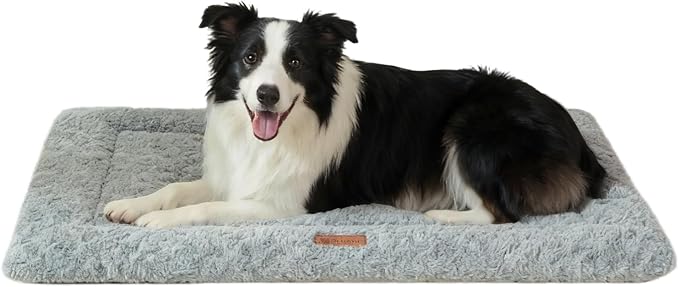 Fluffy Reversible Dog Bed Mat - Ultra Soft & Machine Washable Dog Crate Pad fit for Metal Kennel, Cozy Sleeping Mat, 47" x 29", Light Gray