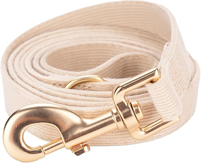 Soft Corduroy Dog Collar and Leash Set Adjustable Durable Wedding Dog Collars with Metal Buckle and Lead for Large Dogs,Beige