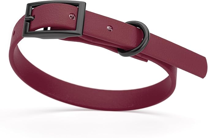 Dogline Biothane Coated Webbing Dog Collar with Black Metal Hardware: Durable Easy-Clean Everyday Collar for Dogs - Comfortable Adjustable Odor-Resistant Pet Collar, W1/2" x L9-12, Merlot Burgundy