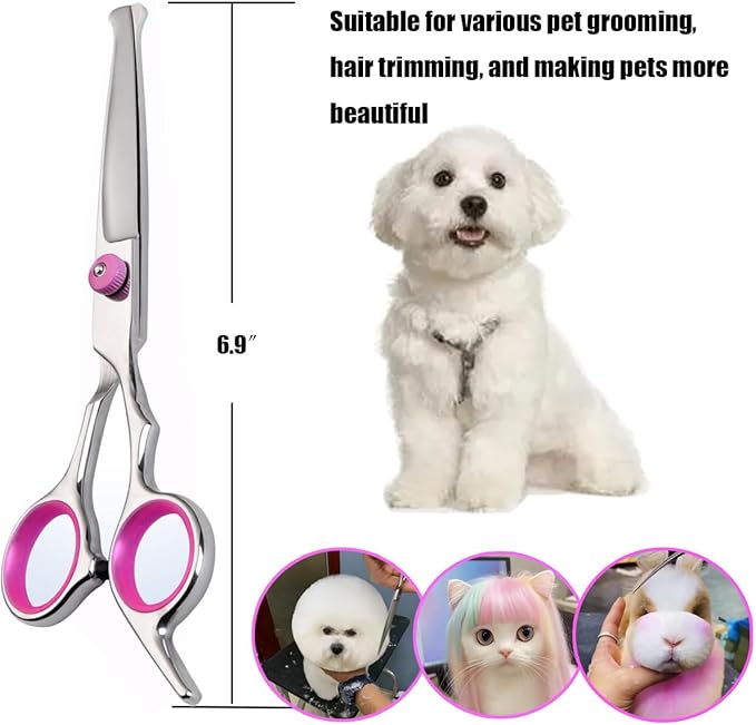 Dog Grooming Scissors,Pet Hair Scissors with Safety Round Tips Heavy Duty Titanium Stainless Steel Professional Dogs Cats Pets Grooming Shears (Round head straight scissors)