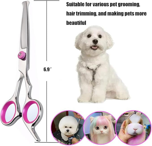 Dog Grooming Scissors,Pet Hair Scissors with Safety Round Tips Heavy Duty Titanium Stainless Steel Professional Dogs Cats Pets Grooming Shears (Round head straight scissors)