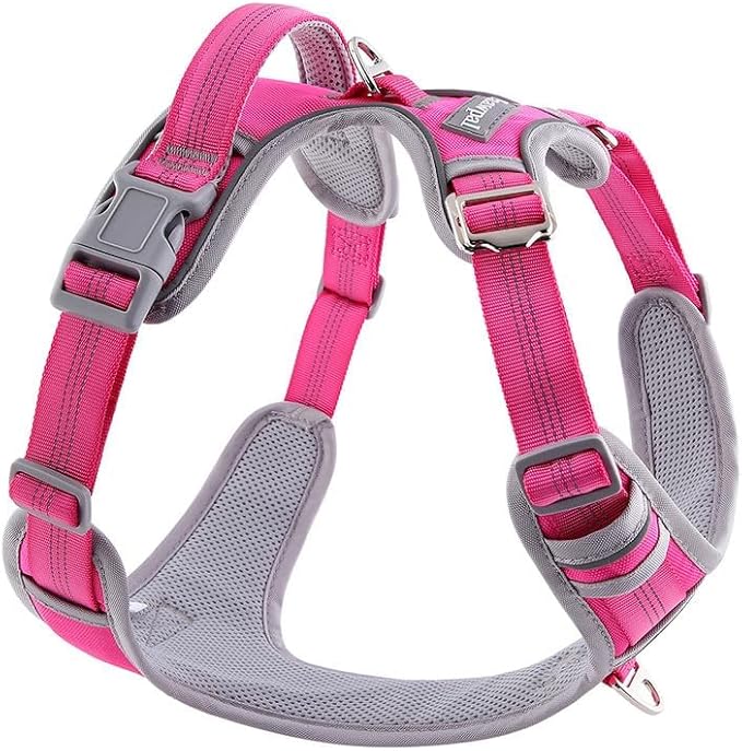 Adjustable Dog Harness - No Pull, Reflective, Soft Padded for Small, Medium, Large Dogs - Includes Leash Pink L