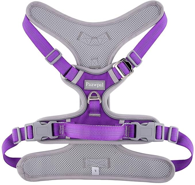 Adjustable Dog Harness - No Pull, Reflective, Soft Padded for Small, Medium, Large Dogs - Includes Leash Purple XL