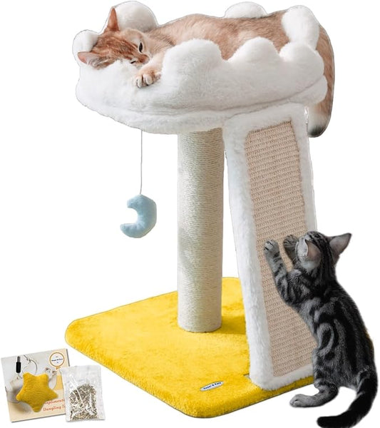 Happi N Pets New Cloud Cat Tree Tower, Cat Scratching Post with Bed, Small Cat Tree, Compact Cat Tower with Scratching Pad & Cloud Soft Perch & Cute Toys, Extra Toy, Bounus Catnip