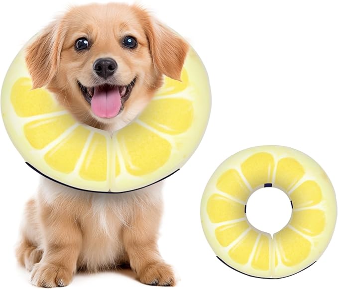 Adjustable Inflatable Dog Cat Cone Collar for Surgery Recovery, Soft Cone for Dogs & Cats, Portable & Washable Dog Donut Collar, Small Cat Cone E Collar (Yellow XS)