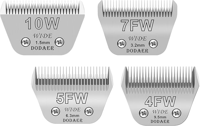 10W+7FW+5FW+4FW Wide Blades for Dog Grooming,Compatible with Andis,Oster A5,Wahl km10 Clippers,Cutting Length 1/16" to 3/8",4 Pack